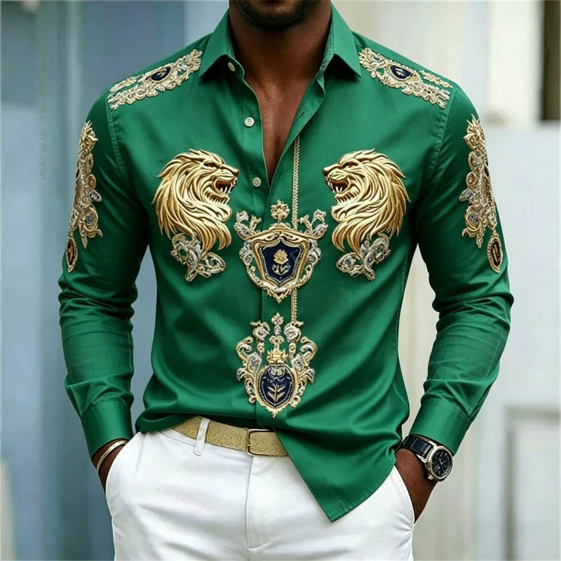 Men's shirt Baroque style shirt Lion head slim fit design long sleeved shirt Business casual street style men's clothing XS-6XL