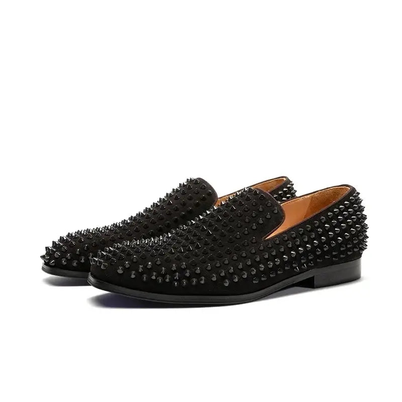 Herren handgemachte Spike Loafer Schwarze Glitzer Fashion Schuhe mit glänzenden Nieten für Party und Hochzeit Laufsteg-Stil