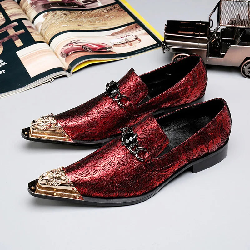 2025 Western Fashion Pointed Metal Toe Dress Shoes Blue Grey Party Wedding Leather Shoes for Men