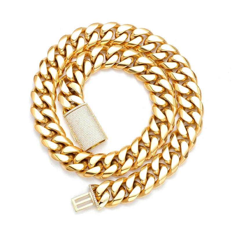 12/14/18/20/22mm Big Heavy Solid Stainless Steel Cuban Miami Link Chain Necklaces for Men Hip Hop Bling Iced out Rapper Jewelry