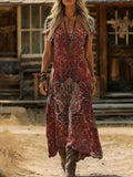 Plus Size Summer New Arrival Retro Ethnic Tie-Dye Dress V-Neck Short Sleeve Loose Boho Vacation Maxi Skirt