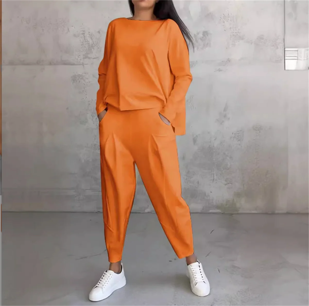 Two Piece Set For Women Long Sleeve O Neck Tops Elastic Waist Pants Suit Solid Fashion Casual Sportswear 2024 Autumn Pant Sets