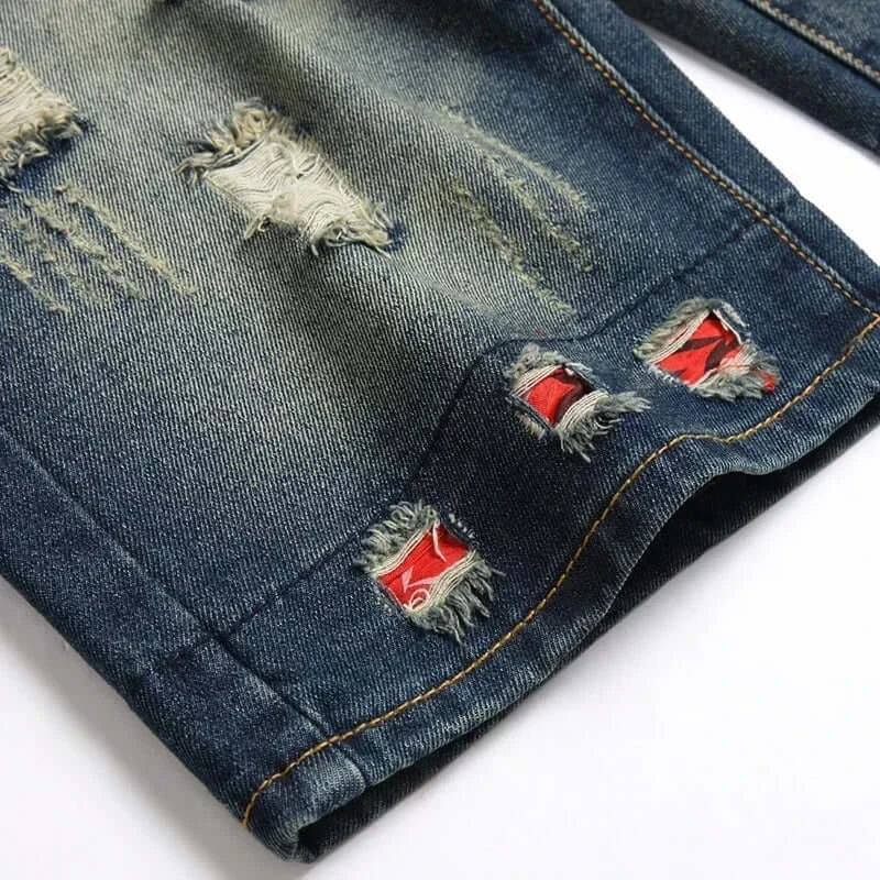 Men's Vintage Washed Denim Shorts, Ripped Street Style