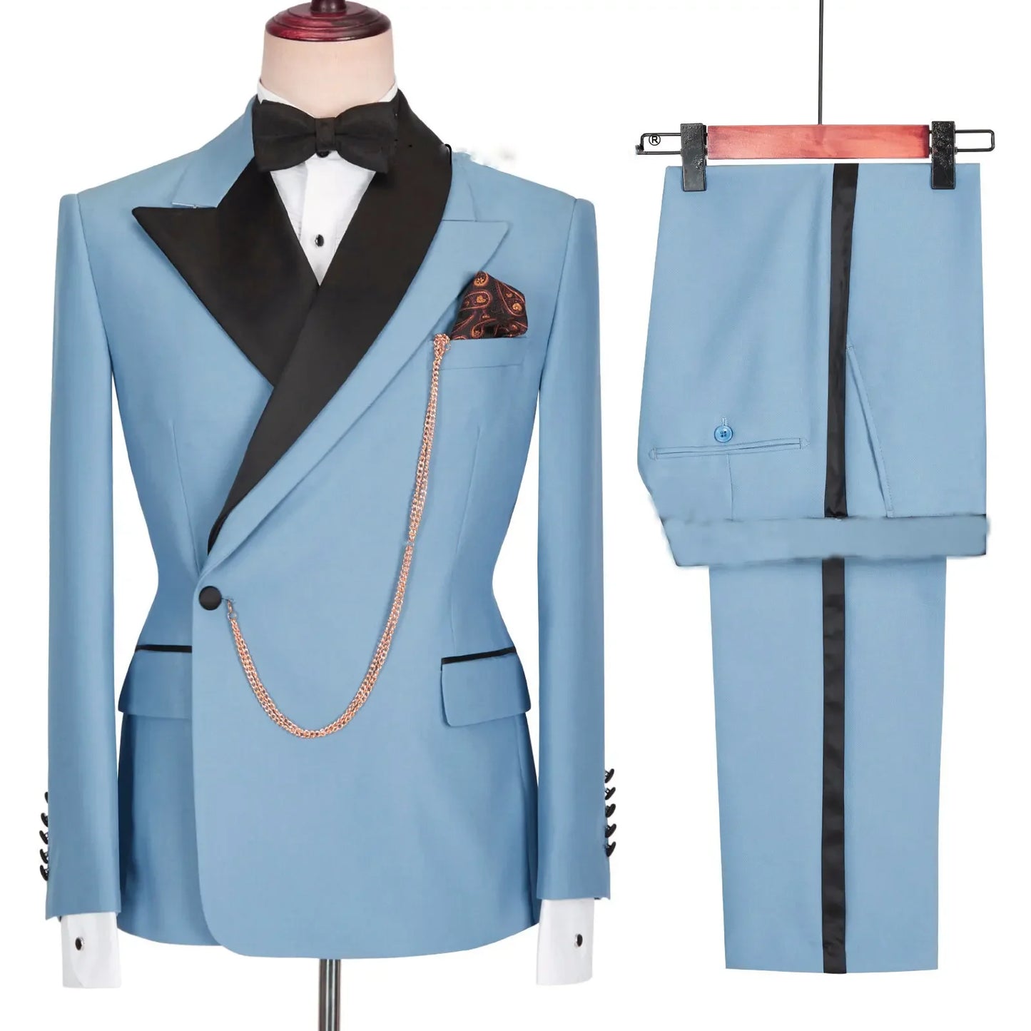 Custom Made Black Groom Tuxedo Peaked Lapel Double Breasted Men Suit Prom Wedding Party Men Suits Costume ( Jacket+Pants)