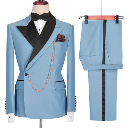 Custom Made Black Groom Tuxedo Peaked Lapel Double Breasted Men Suit Prom Wedding Party Men Suits Costume ( Jacket+Pants)