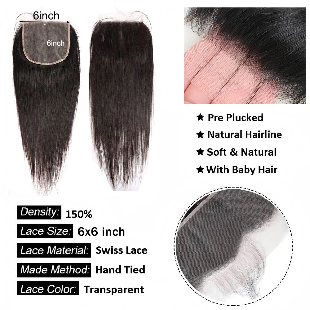 Straight 13x6 Lace Frontal Only 360 Lace Brazilian Virgin Human Hair 2x6 Lace Closure 4x4 5x5 Transparent Swiss Lace Closure