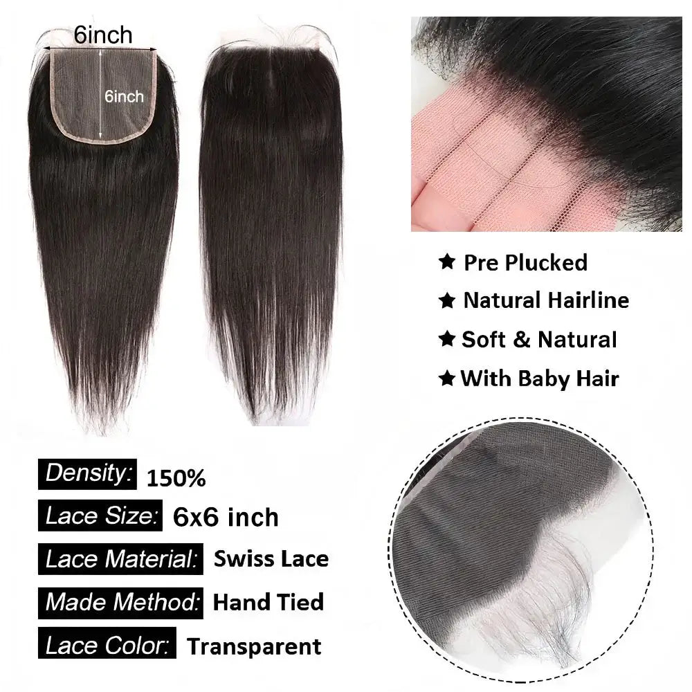 Straight 13x6 Lace Frontal Only 12A Brazilian Virgin Human Hair 2x6 Lace Closure 4x4 5x5 Transparent Swiss Lace Closure