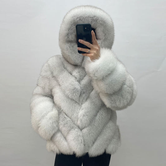 Women's Winter Coats Real Fox Fur Coat Thick Warm Full Sleeves Hooded High Quality Natural Fur Fashion Jacket Customizable Size