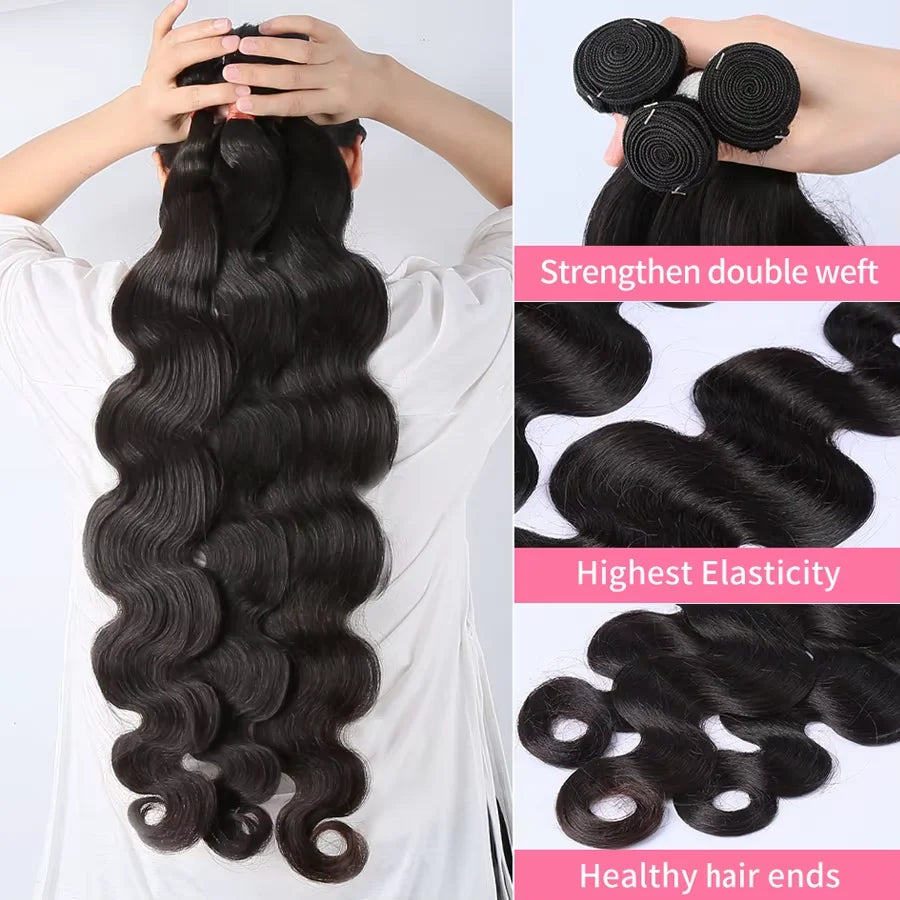 Raw Human Hair Bundles 28 30 inch Brazilian Hair Weave Bundles Body Wave Sew In Remy Hair Extensions 3 4 Bundle Virgin Hair Weft