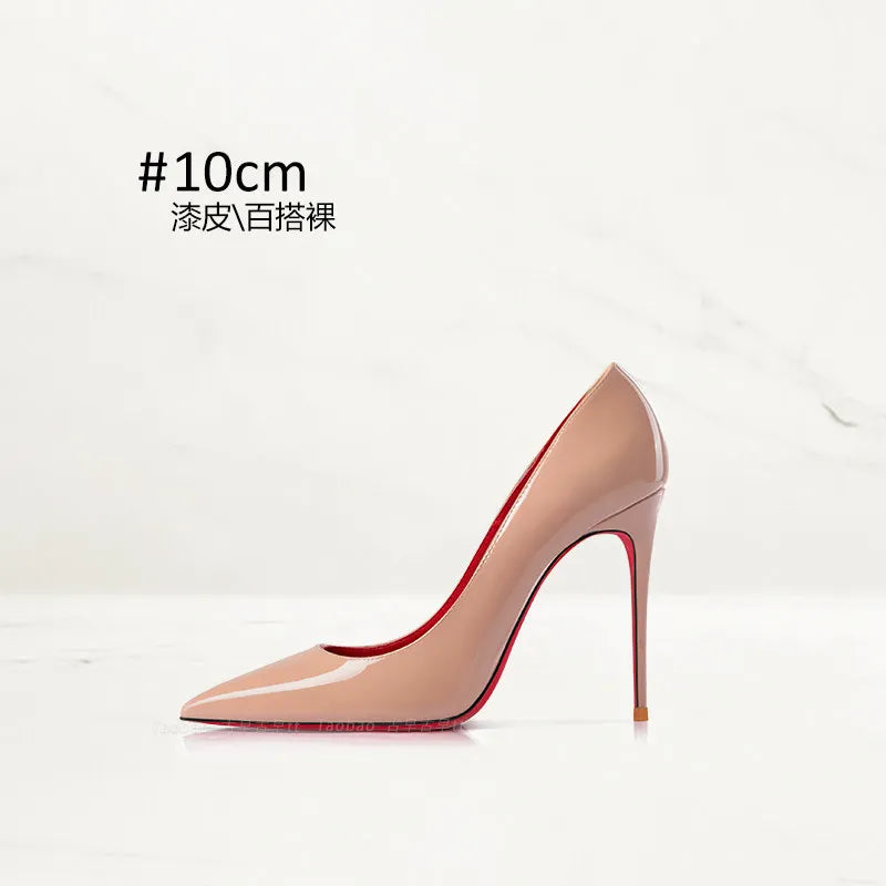 2026 Spring New High-end Black High-heeled Shoes for Women, Thin-heeled, Pointed Toe, Patent Leather, Elegant Single Shoes