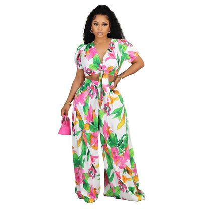 Ladies Sexy Summer Two Piece Pant Set Outfits  Matching Workout Set For Women Wide Leg 2 Piece Sets Elegant Luxury Outfits
