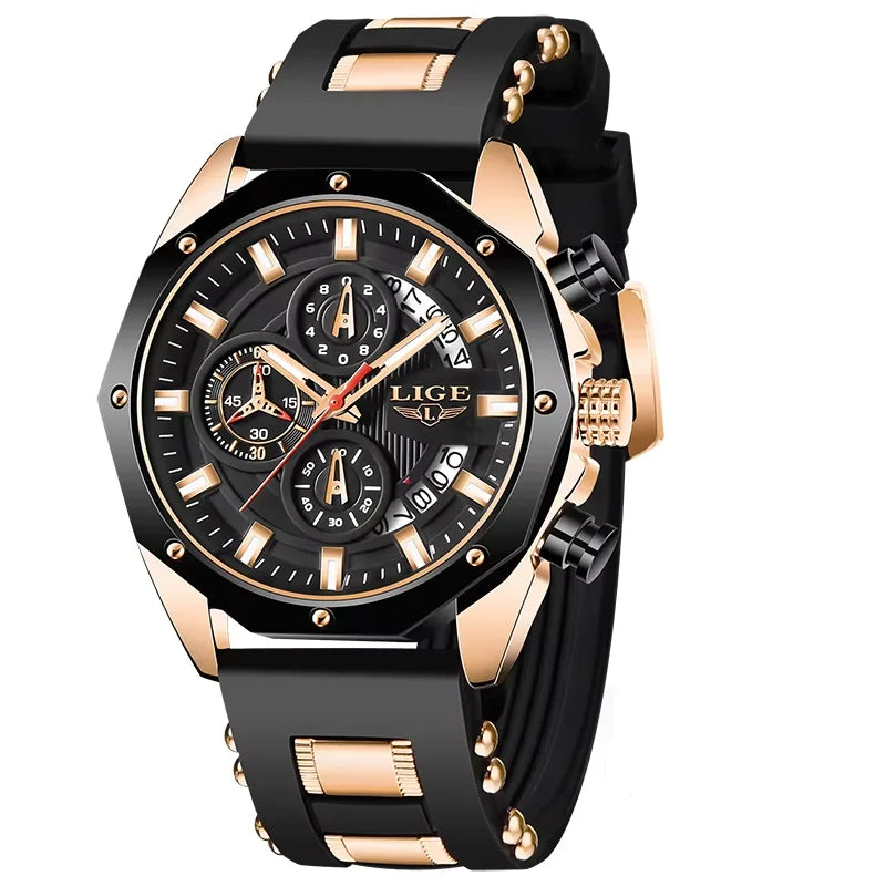 LIGE Casual Sport Men Watch Luxury Quartz Men Watches Military Silicagel Wristwatch Fashion Waterproof Chronograph Watch for Men