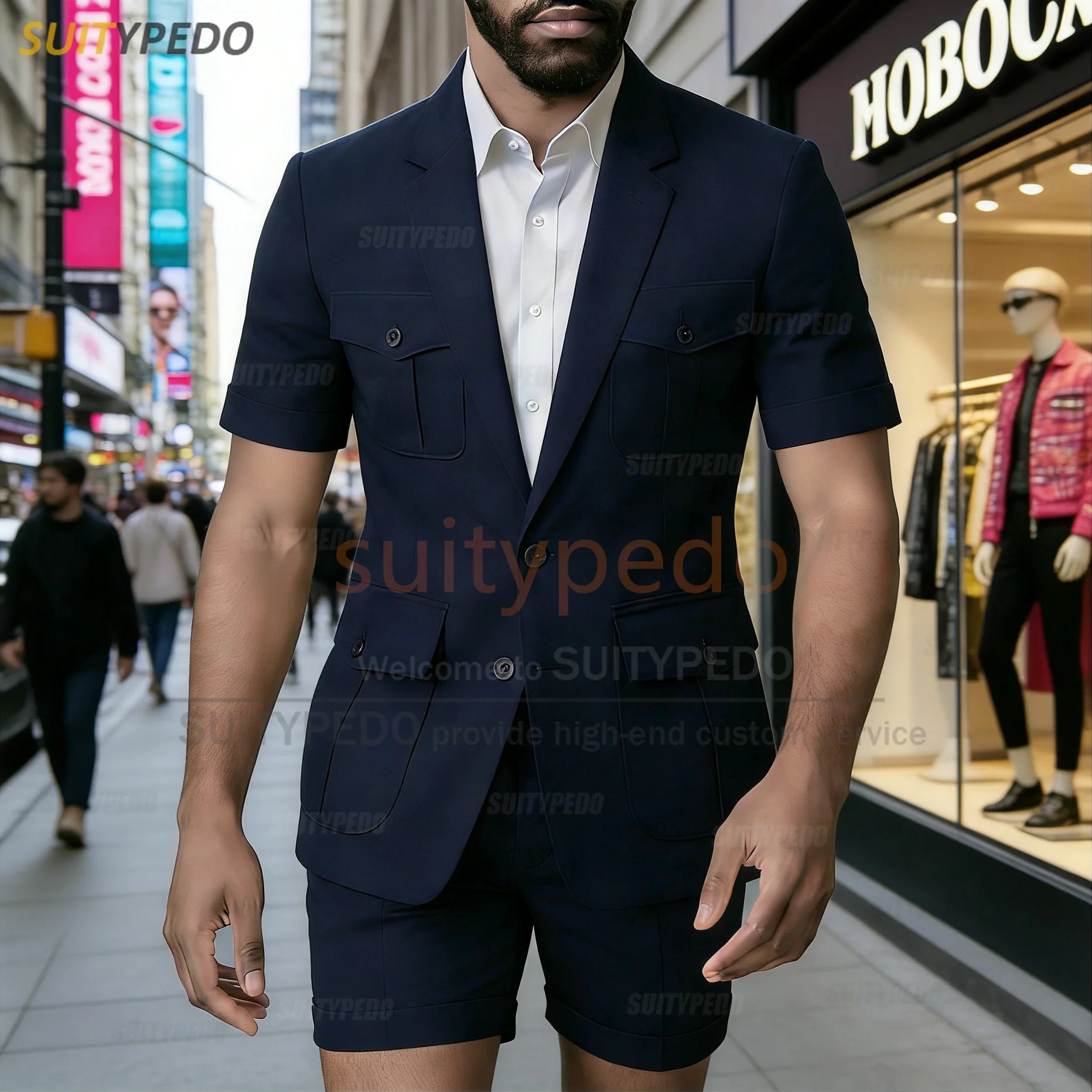 Summer New Design Men Suit Sets 2 Piecs Short Sleeves Blazer And Shorts Notch Lapel Daily Beach Wedding Party Prom Suit Attire
