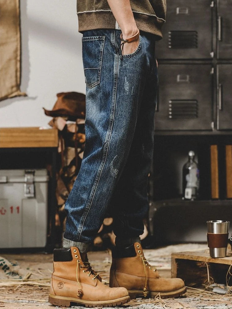 Trousers Cargo Man Cowboy Pants Straight Tapered Men's Jeans Casual New in Denim Plus Size Classic Winter Stacked Regular Luxury