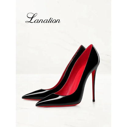 2026 Spring New High-end Black High-heeled Shoes for Women, Thin-heeled, Pointed Toe, Patent Leather, Elegant Single Shoes