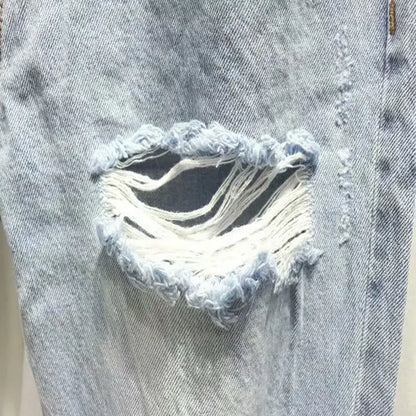 Hip Hop Harem Cropped Light Blue Trousers Men's Jeans with Holes Ripped Man Cowboy Pants Torn Broken Wide Leg Korean Fashion Xs