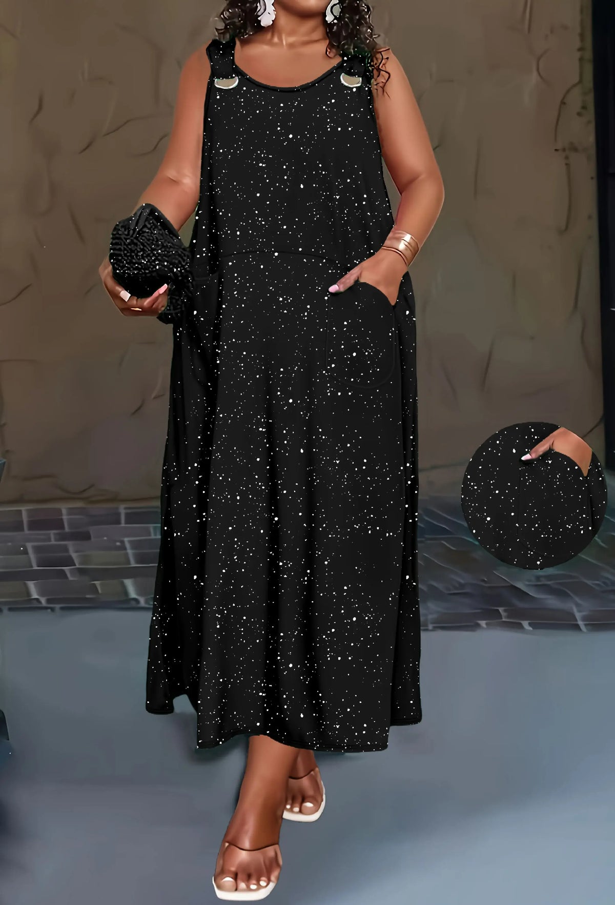 plus Size European And American Cross-Border Spring/Summer New Style Women's Solid-Color Powder-Sprinkled Dress