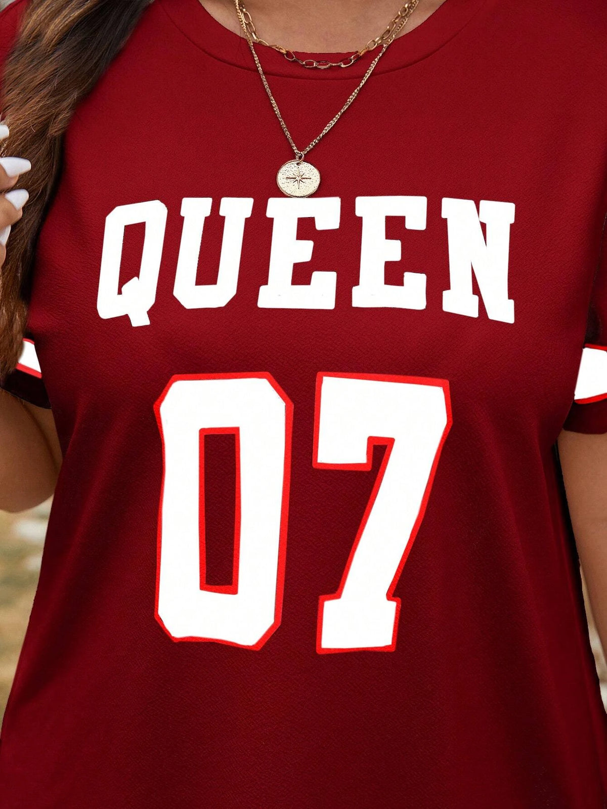 Große Größen Damen Sommer Musikfestival Muster Sportlich Lässig Buchstaben-Print Modisch 07 Bedrucktes Jersey Tenniscore Kleid
