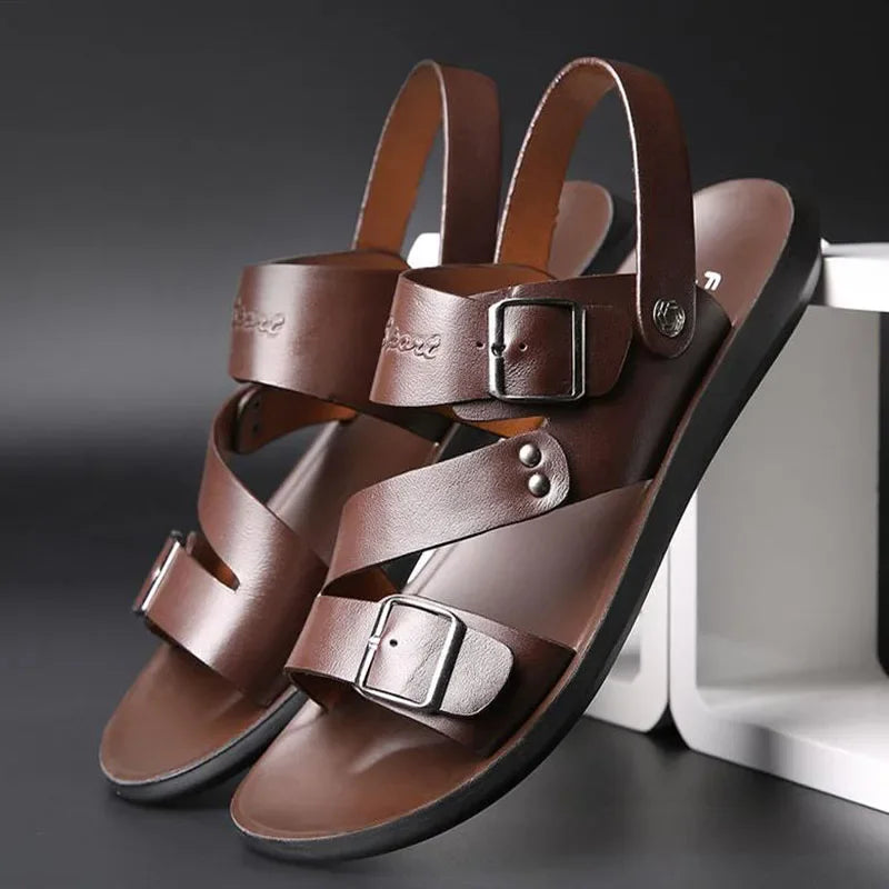 Men's Sandals Leather Luxury Brand New 2024 Summer New Shoes for Men Flats Casual Non-slip big size Man Beach Sandalia De Hombre