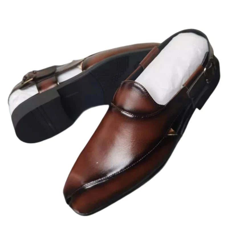 New Brown Men Sandals Buckle Strap Dress Shoes Handmade Black Business Fashion Men's Shoes  Size 38-46