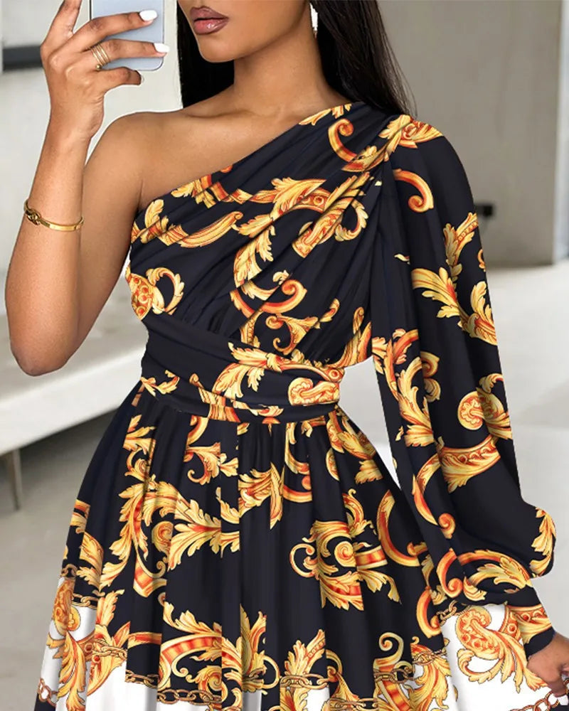 New Boho Print Women Dress Spring Fashion Sexy Off Shoulder Office Elegnat Casual Dresses Female Sweet Party Dress Robe Femme