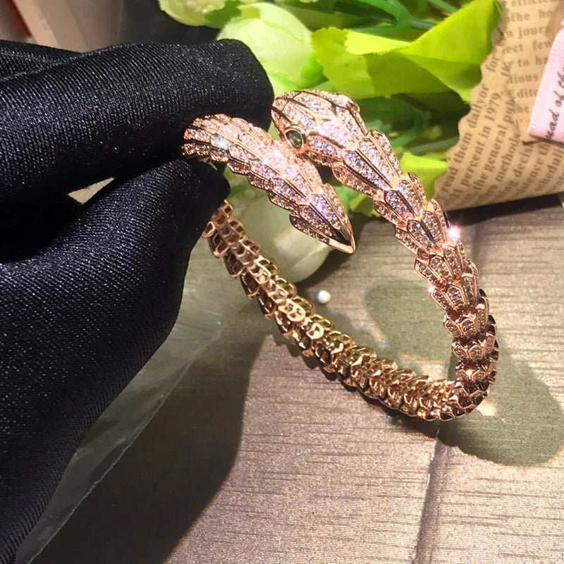 Sterling Silver Color Fashion Classic Green Eye Fine Snake-shaped Bracelet Luxury Men And Women Jewelry Accessories Gift