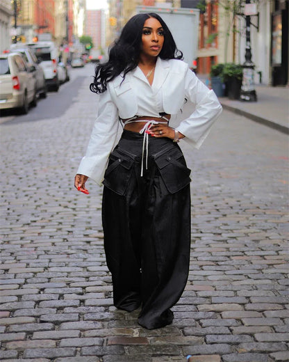 Solid Color Multi-pocket Loose Pants Women High Street Wide Leg Pants Straight High-waisted Oversized Y2K Trousers Pantalones