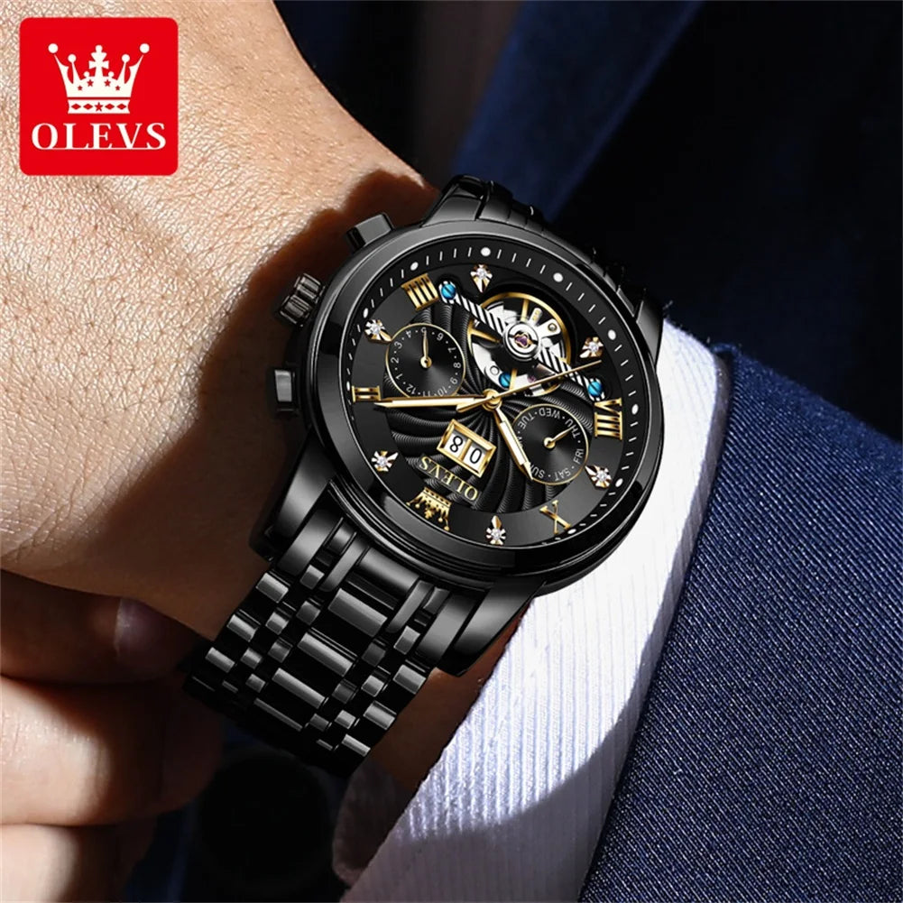 OLEVS Klassische Herrenuhren Tourbillon Multifunktions-Vollautomatik-Herrenuhr Hochwertige Armbanduhren für Herren