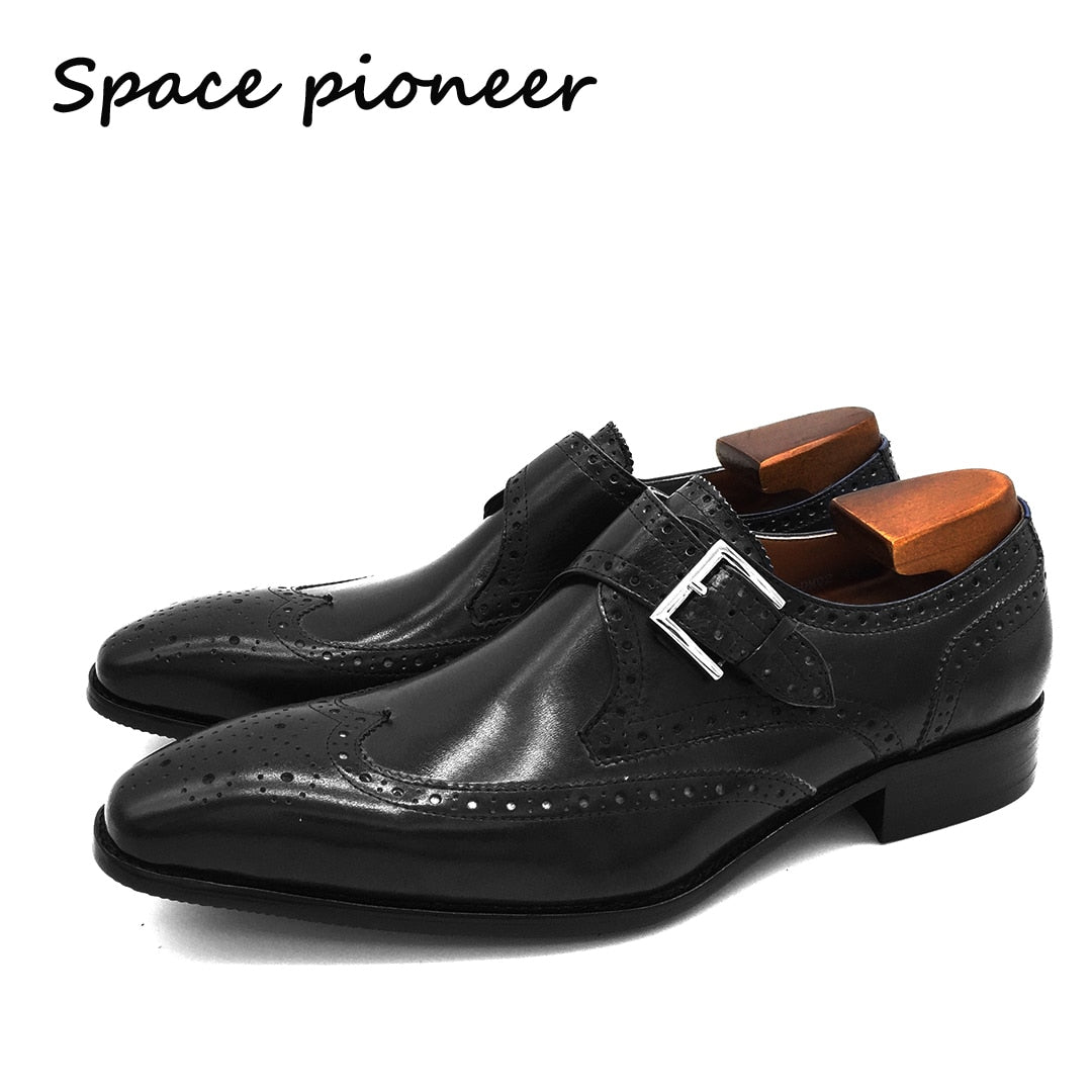 Single Monk Style Wedding Black Dress Bridegroom Shoes Handmade Genuine Leather Fashion Solid Shoes for Men