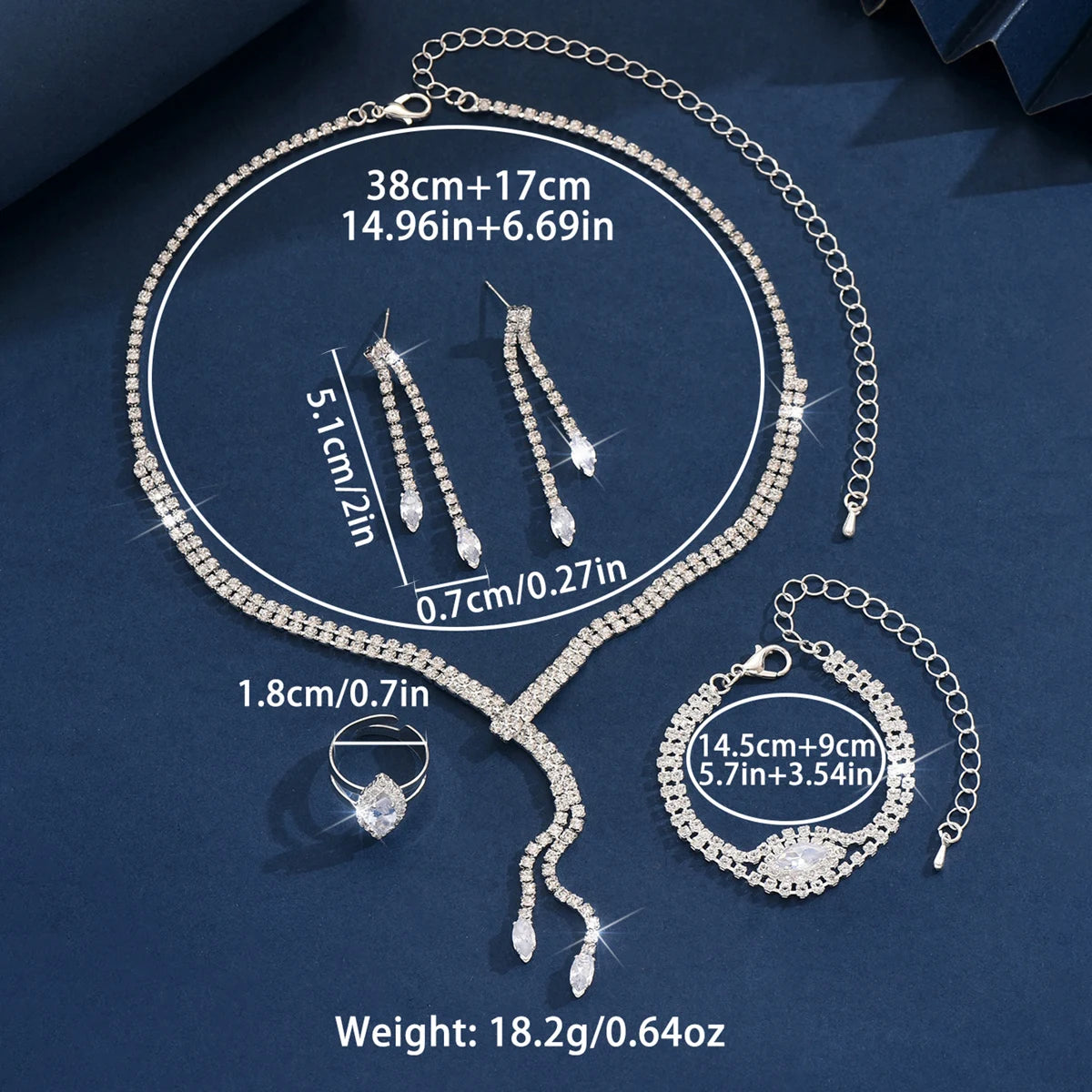 Simple and atmospheric sparkling necklace, earrings, bracelet, three piece set suitable for photography, bridal dress matching