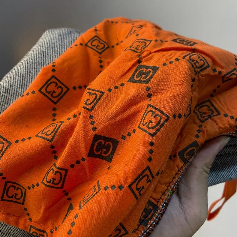 High end light luxury men jeans autumn new item dark blue fashion printed casual straight slim fit cotton washed denim pants