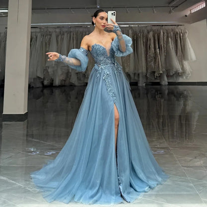 Customized Fashion High quality Simple Exquisite Net Applique Pleat Ruffle Ball Off-the-shoulder Long Dresses Cocktail Dresses