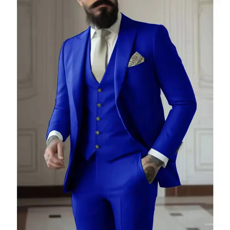 Sage Green Men's Slim Fit 3 Piece Suits (Jacket+Vest+Pant) Wedding Groom Tuxedos Prom Formal Male Party Blazers