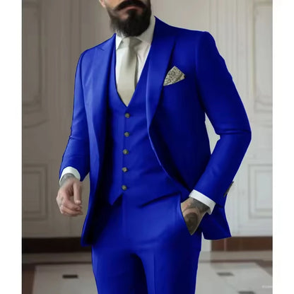 Sage Green Men's Slim Fit 3 Piece Suits (Jacket+Vest+Pant) Wedding Groom Tuxedos Prom Formal Male Party Blazers