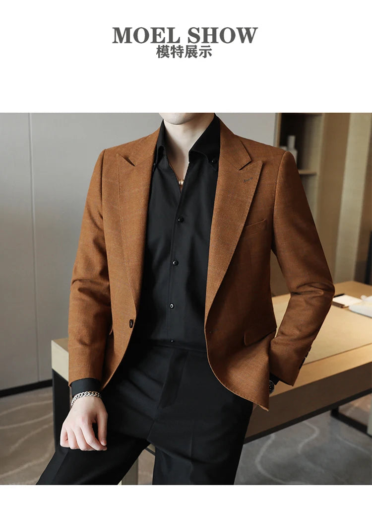 2024 New High-end Men's Two-button Suit Fashion Matching Handsome Casual Dating Slim Suit Single West Coat  Gucci Blazer Men