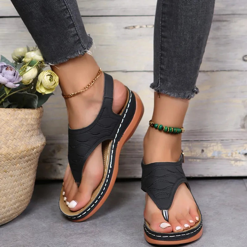 2023 Summer Women Strap Sandals Women's Flats Open Toe Solid Casual Shoes Rome Wedges Thong Sandals Sexy Ladies Shoes