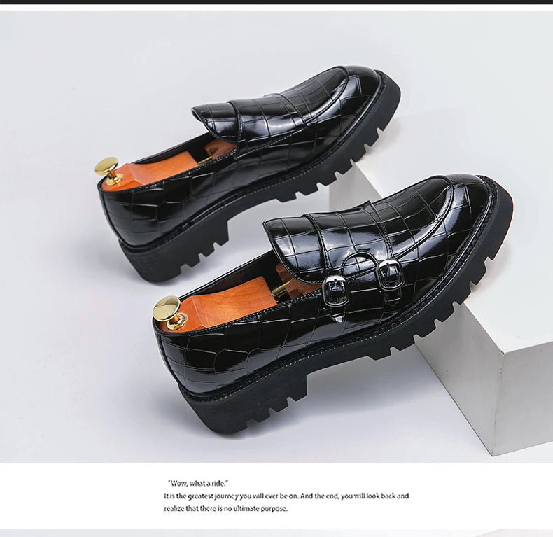 Dicke Sohle Loafer Persönlichkeit Mann Party Hochzeitsschuhe Weiche Sohle Street Style Herrenmode Mönchsschnalle Schuhe Handgemacht