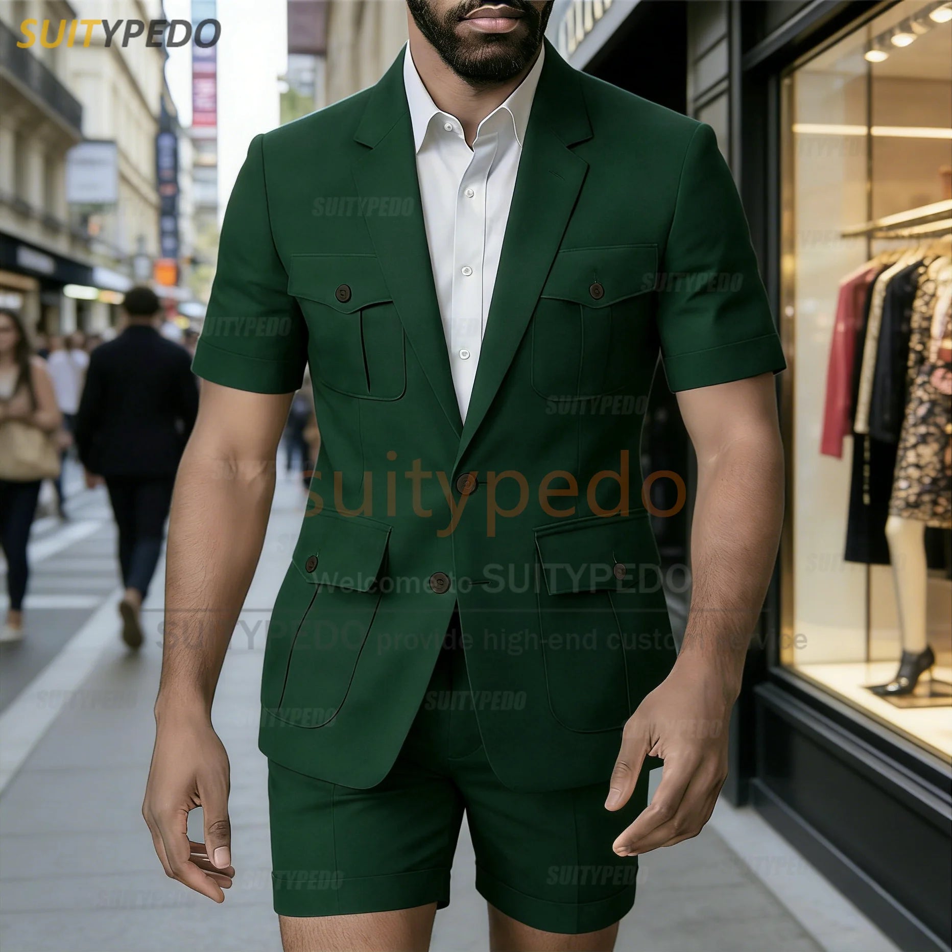Summer New Design Men Suit Sets 2 Piecs Short Sleeves Blazer And Shorts Notch Lapel Daily Beach Wedding Party Prom Suit Attire