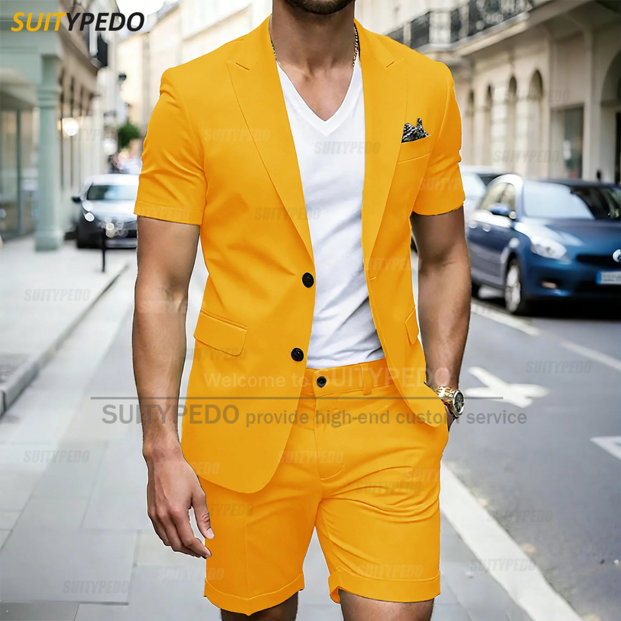Summer New Style Men Suit 2 Piecs Short Sleeves Blazer And Shorts Single Breasted Daily Commute Notch Lapel Party Prom Suits