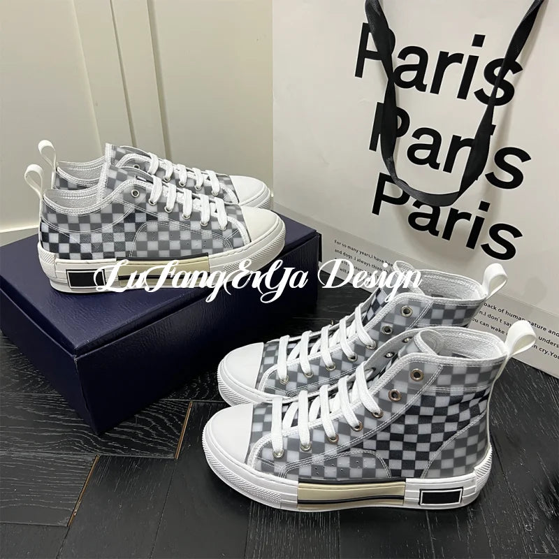 High-Top Casual Shoes Women's 2023 Spring And Summer New Presbyopic Letters Low-Top All-Match Couple Large Size Lace-Up Sneakers