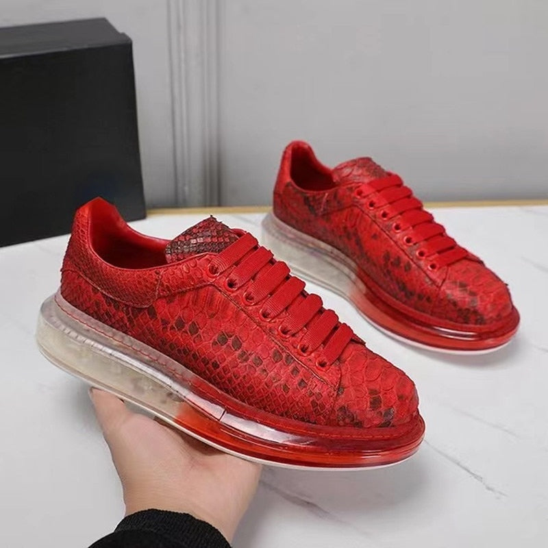 Snakeskin Men Shoes Sports Leisure Leather Shoes European Daily Fashion Trend Red Sneakers Python Leather Hand made Shoes Couple