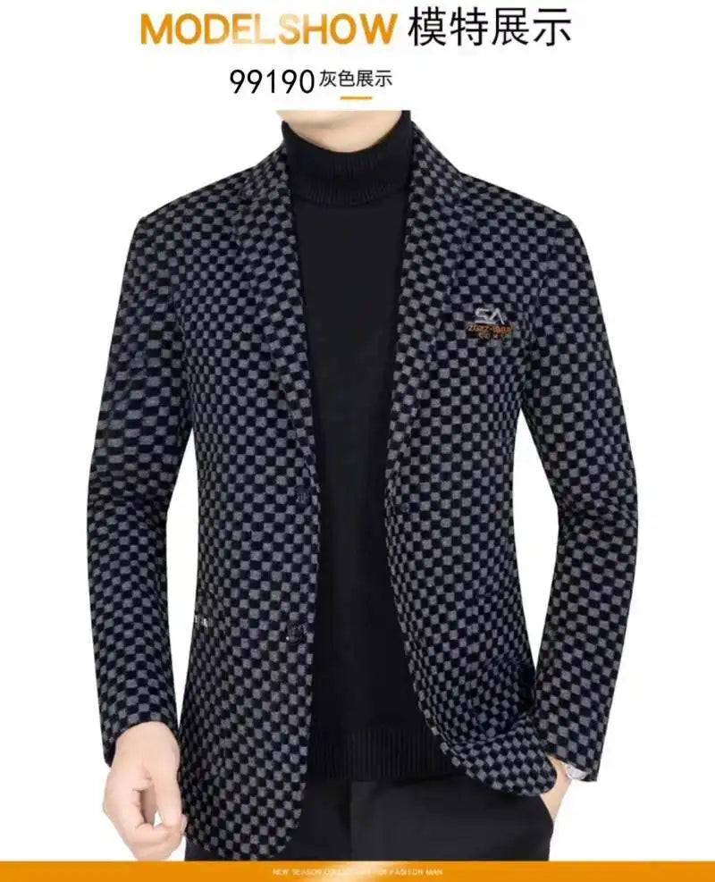 Winter Add Velvet Woolen Suit Jackets Men Thick Warm Wedding Blazers Brand Casual Business Dress Coat Social Office Streetwear