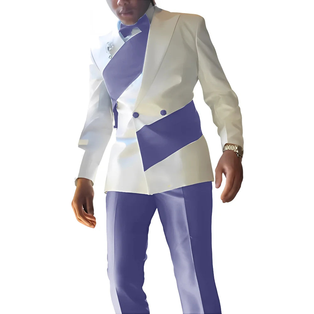 Elegant Men's Suit 2-piece Wedding Tuxedo Groom Slim Fit Suit Colorblock Jacket Pants XS-5XL For Men Blazer