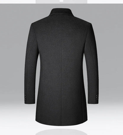 BROWON Brand Winter Coat Men  Autumn Solid Turn-Down Collar Wool Long Jacket for Men New Business Casual Keep Warm Outerwear