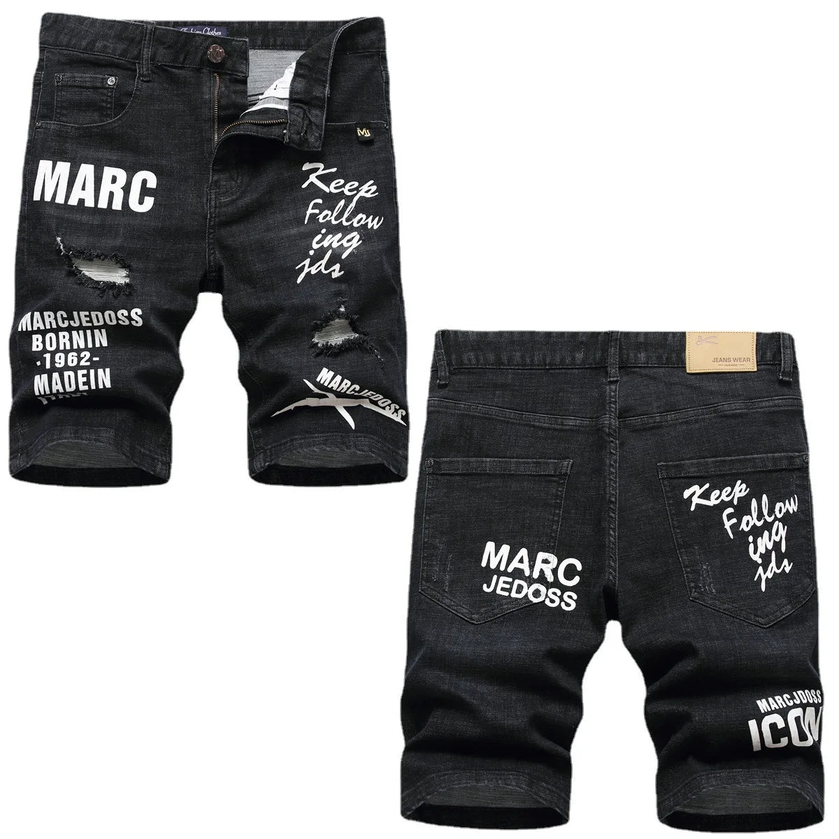 Herren Sommer Weiße Ripped Denim Shorts Male Löcher Kurze Jeans Neue Mode Streetwear Stretch Jeans Shorts Hosen Gerader Schnitt Jeans