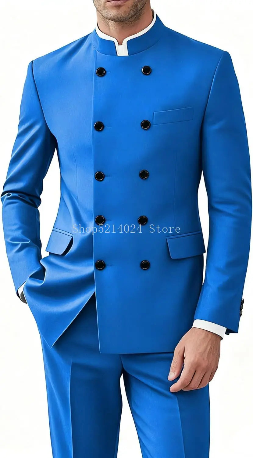 Men 2 Pieces  Suit   Suits for Men Gold Button Jacket Pant Set Traditional Wedding