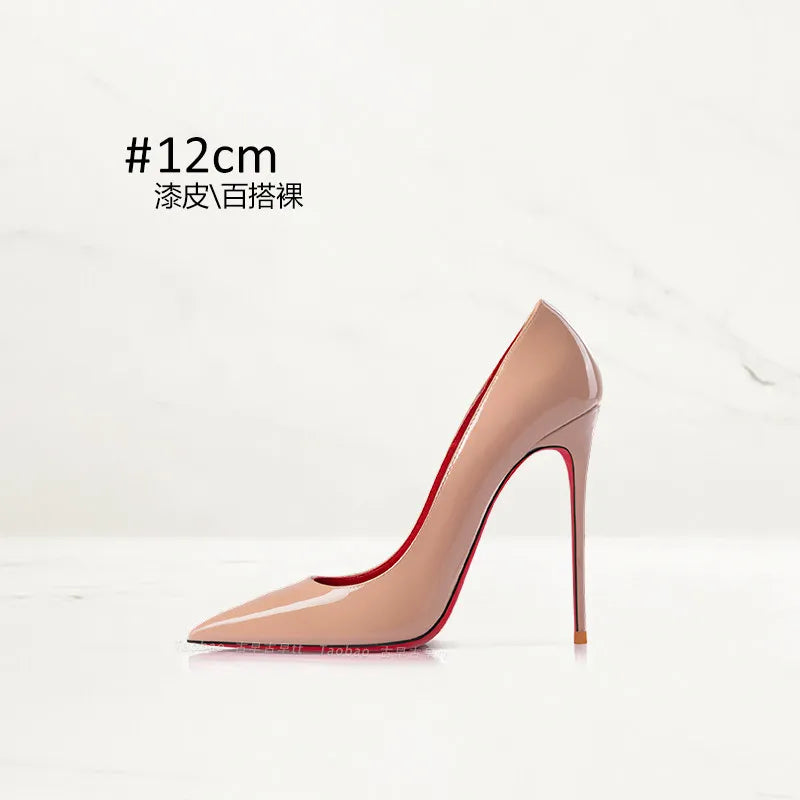 2026 Spring New High-end Black High-heeled Shoes for Women, Thin-heeled, Pointed Toe, Patent Leather, Elegant Single Shoes