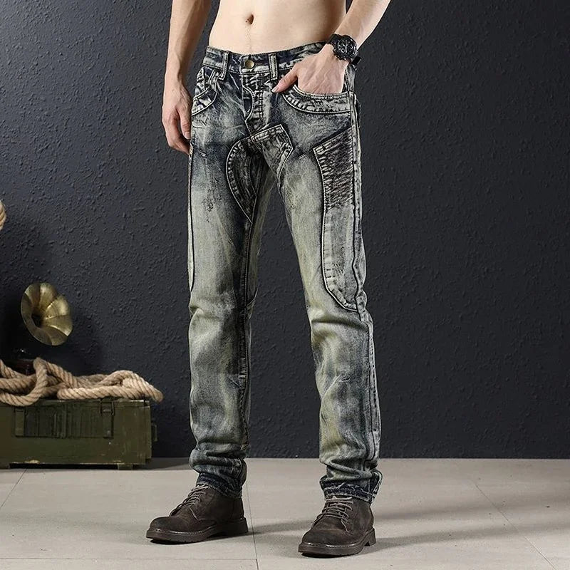 Trousers Motorcycle Jeans for Men Stretch Low Rise Male Cowboy Pants Luxury Elastic Washed 2024 Trend Original Autumn Clothing