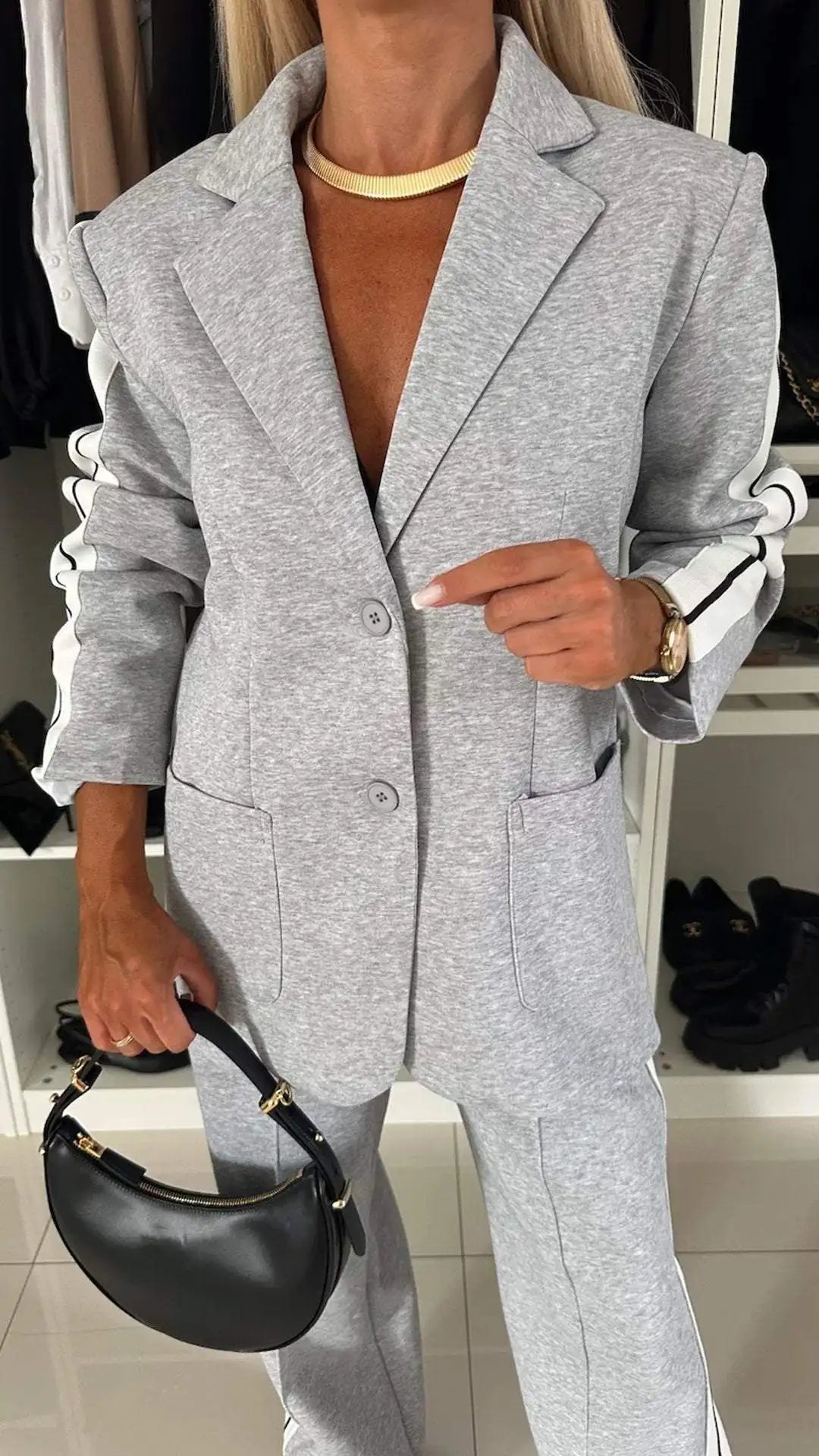 Autumn And Winter New Long Sleeves Suit Women's Suit Fashion Pimp Stitching Pants Pocket Female Office Blazer 2 Piece Set