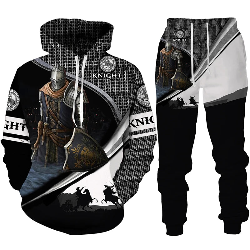 Retro Knight Templar Armor 3D Printed Men's Hoodies/Pants/Suit Harajuku Jesus God Tracksuit Sportswear Cool 2 Piece Clothing Set